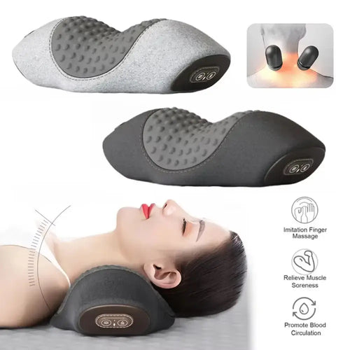 Heated Neck Massage Pillow Soothe Your Neck & Shoulders, providing soothing heat and gentle massage for relaxation.